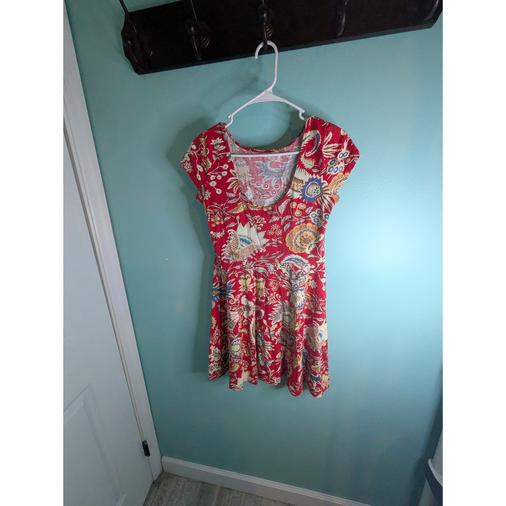 Chaps Denim Womens Red Paisley Floral Fit and Flare Jersey Knit Dress Medium - Picture 2 of 4